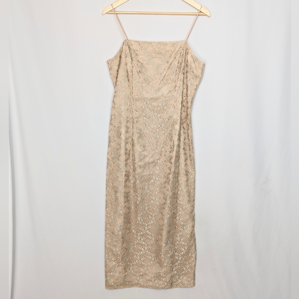 Alex Evenings Champagne Embellished Spaghetti Strap Maxi Dress